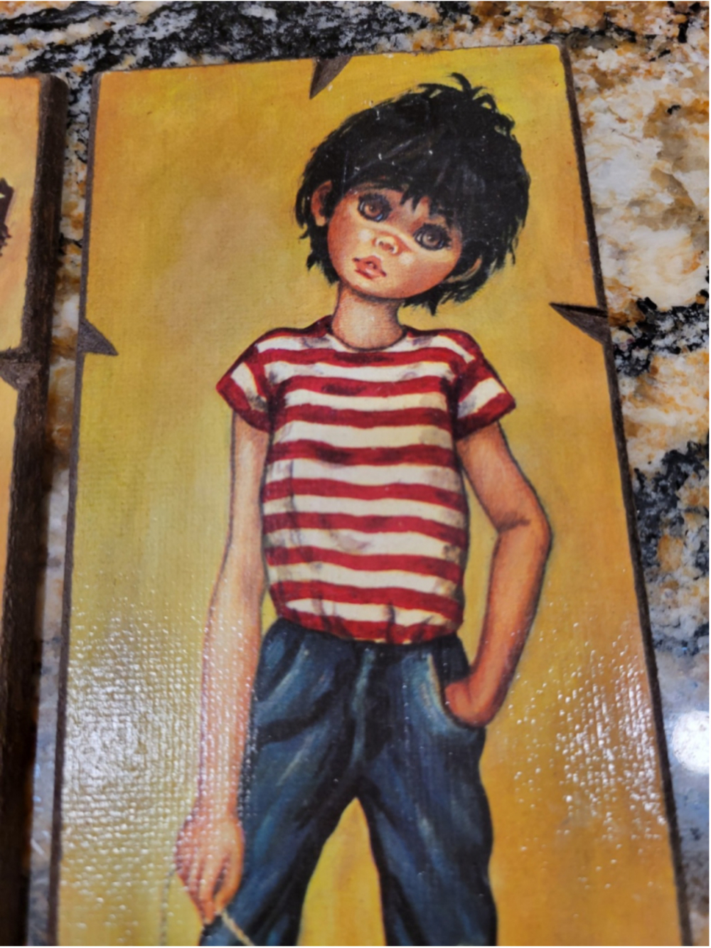 Vintage Norleans Big Eyed Boy & Girl Wall Plaques Pair Made in Italy 10"x4" - Picture 4 of 11
